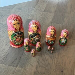 Pink Russian Nesting Dolls Set 10 dolls rare find
